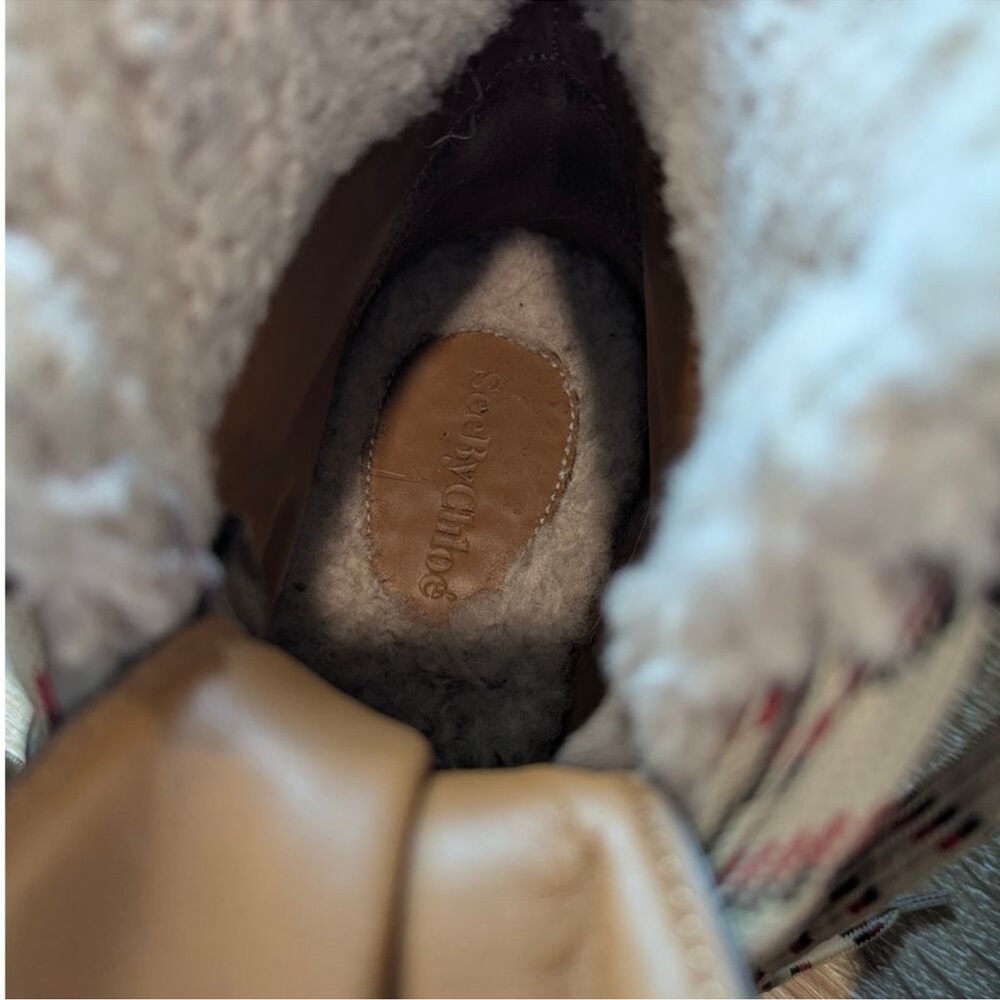 See by Chloe Shearling Lined Suede Taupe Boots - Picture 6 of 6